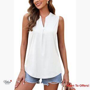 Polyester Spandex V-Neck Pleated Tank Top Summer Casual Blouse